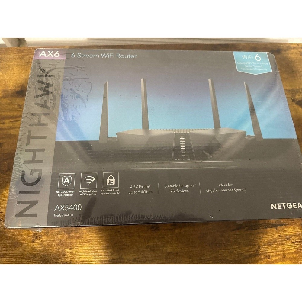 Netgear Nighthawk AX5400 Six Stream WiFi 6 Router Model RAX50 New Sealed